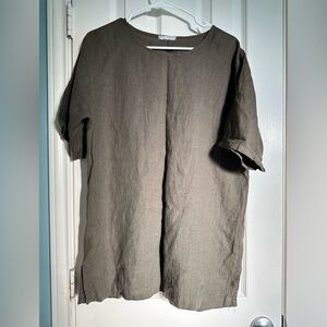 Russ Berens Linen Olive Green Blouse size med Made in USA.